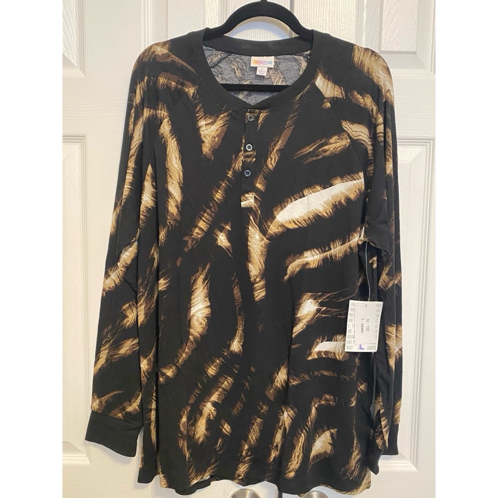 LULAROE- Mark Mens Black and Tan Long Sleeve Shirt size Large